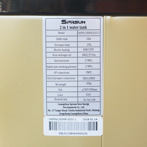 Puffer 100L, Boiler 250L apa calda presurizat 3KW, 220V pentru pompe de caldura SPRSUN - Img 4