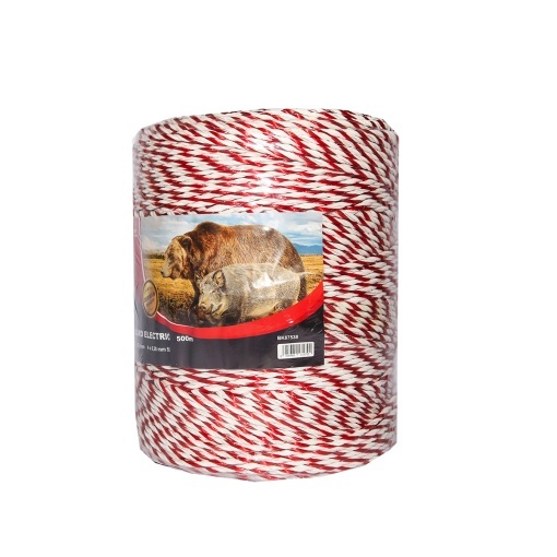 Rola fir alb-rosu fi 3.8mm insertie metalica 4x0.28mm SS, 500m gard electric Breckner Germany - Img 3