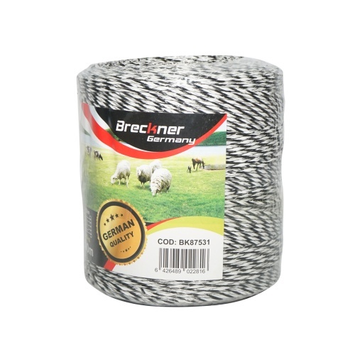 Rola fir negru-alb fi 3mm 5x0.2mm inox, 1x0.25 cupru 0.4 Ohm/m, 500m gard electric Breckner Germany - Img 2