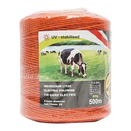 Rola fir portocaliu fi 2,5 mm 3x0.15 mm SS, 7.4 Ohm/m, 500m gard electric Breckner Germany - Img 3