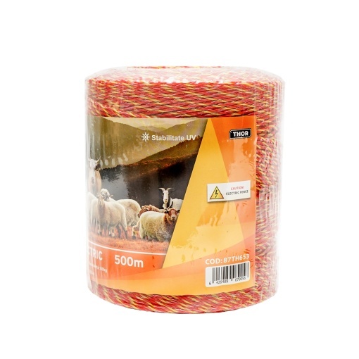 Rola fir portocaliu fi 2mm insertie metalica 6x0.15mm SS, rezistenta 8 Ohm/m, 500m gard electric Thor - Img 3