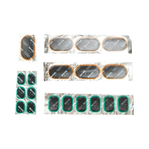 Set 19 petice vulcanizare dreptunghiulare 24x34mm, 6x32mm, 32x50mm, 45x75mm + 1 tub adeziv 20ml pentru camere de aer Michel - Img 5