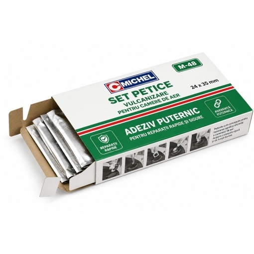 Set 48 petice vulcanizare ovale 24x35mm + 1 tub adeziv 20ml pentru camere de aer M-48 Michel - Img 4