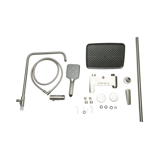 Set dus Premium multifunctional de perete din cupru, 3 functii curgere apa, dus dreptunghiular tip ploaie, para de dus, gri grafit satinat - Img 2