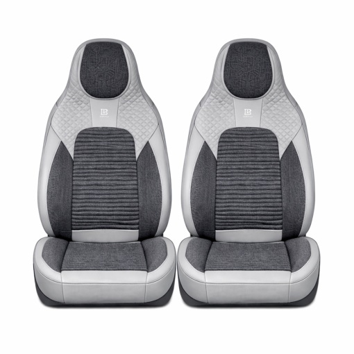 Set huse scaune auto Premium crem-gri universale, design sport ergonomic, piele ecologica cu insertii textile 11 piese - Img 2