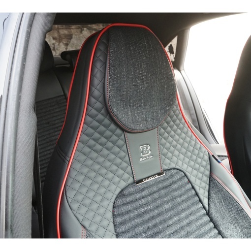 Set huse scaune auto Premium negru-rosu universale, design sport ergonomic, piele ecologica cu insertii textile 11 piese - Img 4