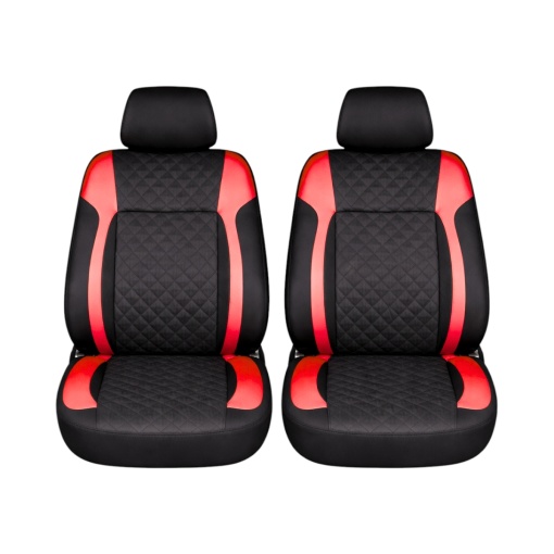 Set huse scaune auto universale negru-rosu Diamond, piele ecologica matlasata 9 piese - Img 2