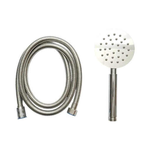 Set para dus cu furtun zincat 1.5m, 1 functie tip ploaie, duze silicon, crom lucios, otel inoxidabil 100x225mm - Img 2