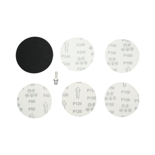 Set suport disc slefuire 125mm Velcro, 5 discuri abrazive P80-P240, adaptor M14 pentru polizor unghiular si bormasina Breckner Germany - Img 6