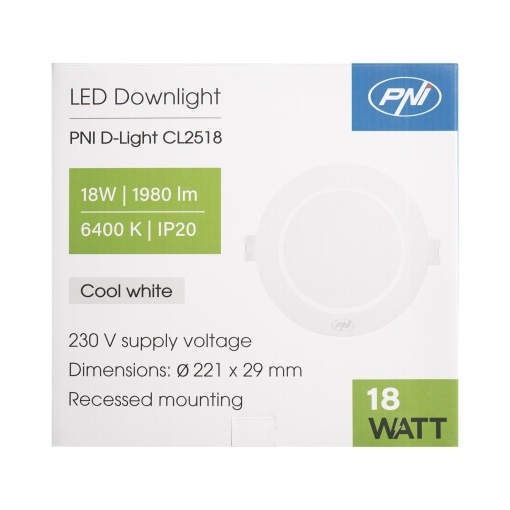 Spot LED PNI D-Light CL2518 18W, incastrabil, rotund 22 cm, 6400K, alimentare 230V, 1980 lm, alb rece - Img 6