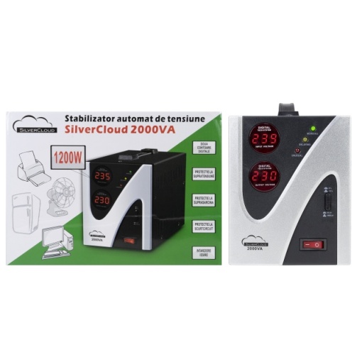 Stabilizator de tensiune SilverCloud 2000VA 1200W 9.1A iesire 230V ± 10%