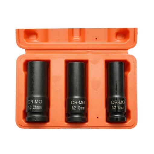 Trusa chei tubulare de impact lungi 17mm, 19mm, 21mm, patrat 1/2 inch Cr-Mo 3 piese Breckner Germany - Img 3