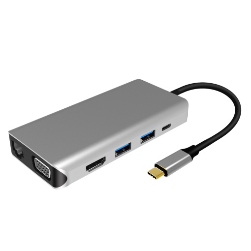 Adaptor multiport PNI MP10 USB-C la HDMI, VGA, 3 x USB 3.0, SD/TF, RJ45, audio 3.5, USB-C PD, 10 iesiri - Img 3