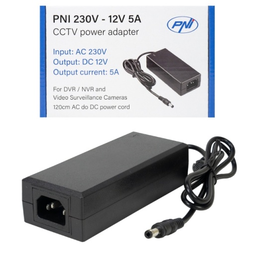 Alimentator PNI CCTV 230V, intrare 230V, iesire 12V, 5A, 2 metri, negru - Img 4