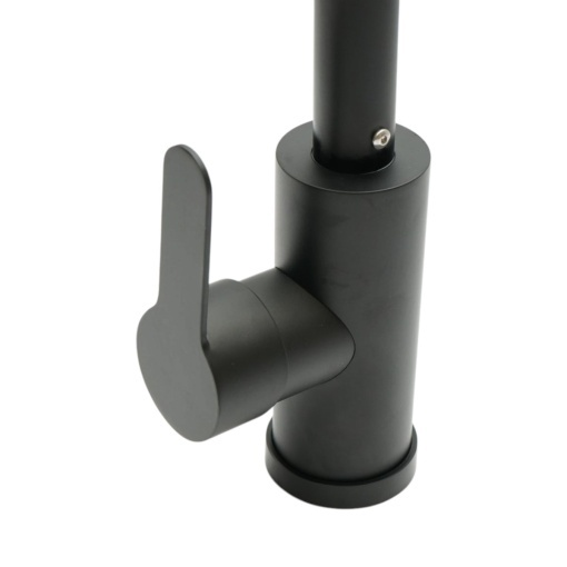 Baterie chiuveta bucatarie negru mat cu pipa rotativa tip U, monocomanda, aliaj zinc, furtunuri incluse - Img 12