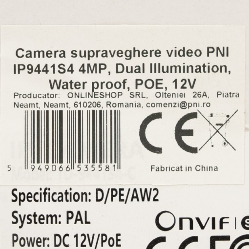 Camera supraveghere video PNI IP9441S4, 4MP, P2P, WDR, Dual Illumination, slot microSD, 12V, POE, IP67