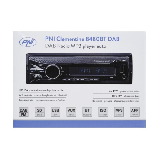 DAB si RDS radio MP3 player auto PNI Clementine 8480BT 4x45w, 12/24V, 1 DIN, cu SD, USB, AUX, RCA, Bluetooth si USB 1.5A pentru incarcare telefon - Img 3