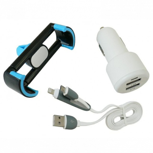 Incarcator auto 2 USB cu fir cu 2 mufe miniUSB