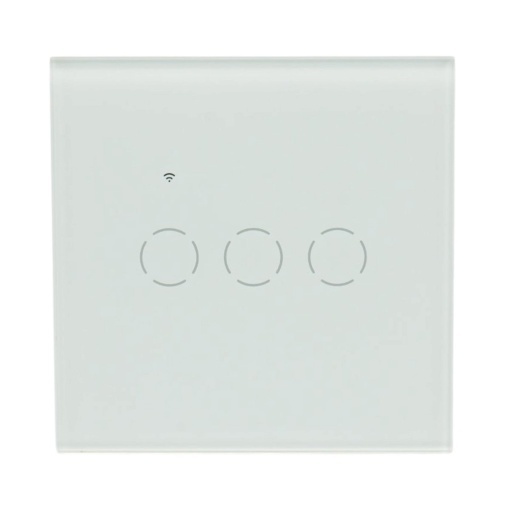 Intrerupator inteligent smart Wi-Fi touch triplu alb 220V, 2000W, rama sticla 86x86x33mm, aplicatie Tuya Smart Life, compatibil Alexa si Google Home - Img 2