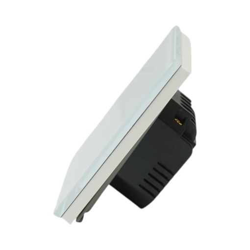Intrerupator touch dublu cap scara alb 220V, indicator luminos, rama sticla 86x86x34mm - Img 3