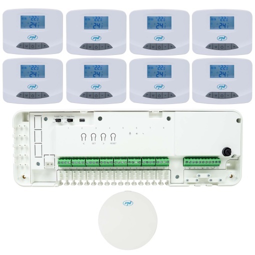 Kit automatizare Wi-Fi PNI CT28 Pro 8 pentru incalzire in pardoseala, aplicatie de mobil Tuya Smart, 8 unitati comanda si hub internet inclus