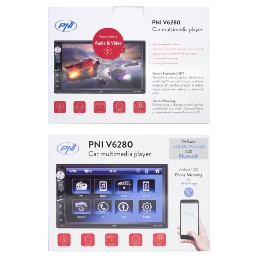Multimedia player auto PNI V6280 cu touchscreen, functie Bluetooth, functie Mirror Link Android/iOS USB, slot micro SD, intrare AUX, 2 DIN, intrare camera marsarier - Img 7