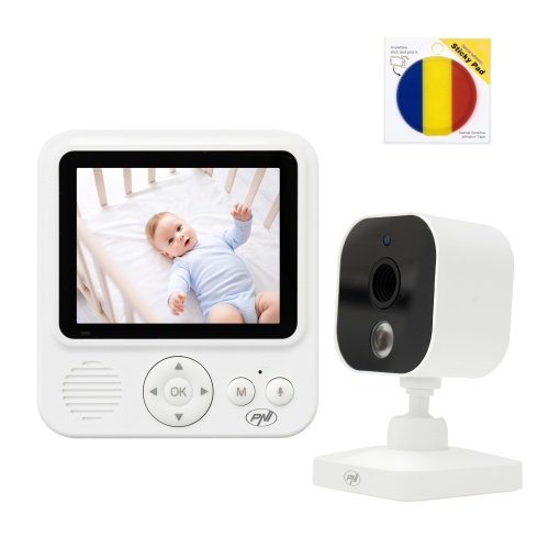 Pachet Video Baby Monitor PNI BM280 ecran 2.8 inch wireless 2.4 GHz cu sticky Pad Drapel inclus - Img 18