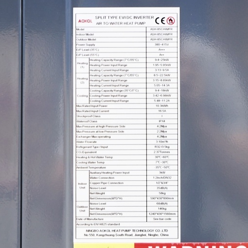 Pompa de caldura 25 KW, 380V, ASH-85CHW/FR aer-apa Aokol - Img 9