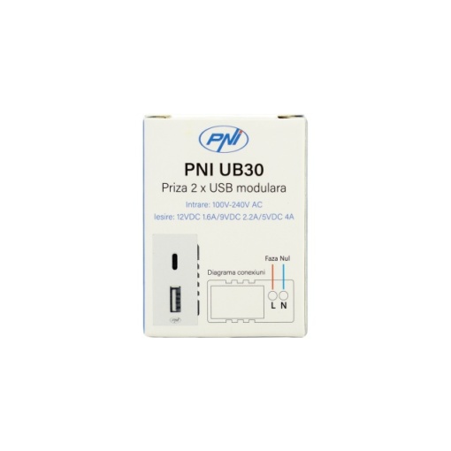 Priza alimentare 2 x USB PNI UB30, USB-A USB-C, 12V/9V/5V, max. 20W, modulara, tip F 1/2, montaj incastrat - Img 4