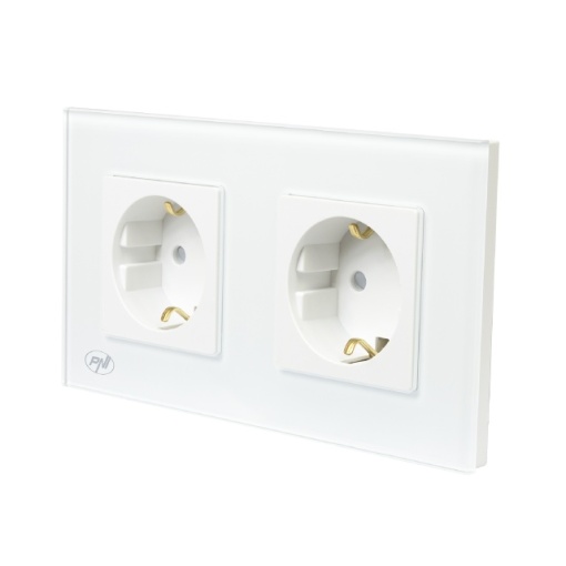 Priza dubla incastrabila PNI WP202W, cu rama din sticla, 16A, 2X3000W, 230V, alb - Img 7