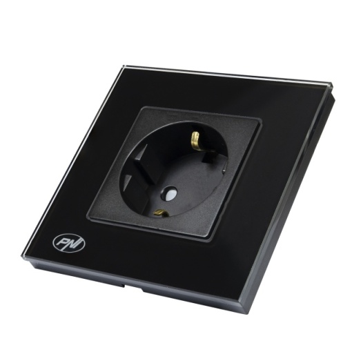 Priza simpla incastrabila PNI WP101B, cu rama din sticla, 16A, 3700W, 230V, negru - Img 8
