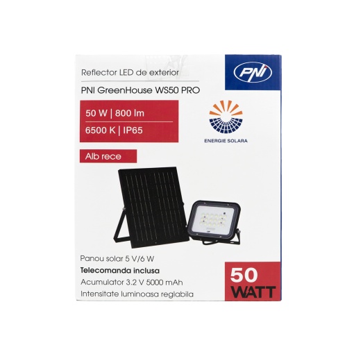 Reflector LED PNI GreenHouse WS50 PRO 50W cu panou solar 6W, acumulator 5000mAh, 800lm, telecomanda, timing si luminozitate reglabila, 6500 K, IP65 - Img 8