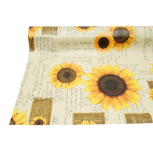 Rola fata de masa decorativa PVC 1.37x20m, grosime 0.18mm, textil 45 g/mp, model floarea soarelui Breckner Germany - Img 5