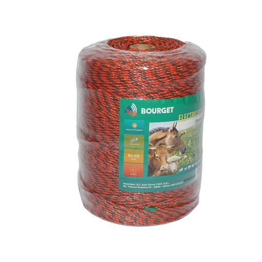 Rola fir portocaliu-negru fi 3mm 5x0.2mm SS, 500m gard electric, rezistenta 4.5 Ohm Bourget - Img 2