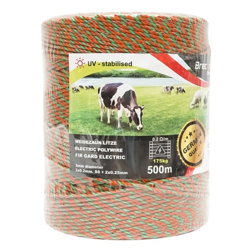 Rola fir portocaliu-verde fi 3 mm 3x0.2mm SS + 2x0.25mm CU, 500m gard electric Breckner Germany - Img 3