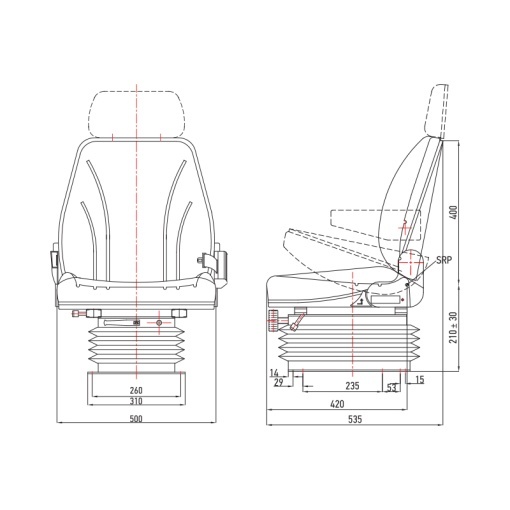 Scaun universal cu suspensie pe aer, reglabil pe inaltime si greutate 50-140Kg, cotiere si spatar rabatabil 50-90° pentru tractor, utilaje agricole, industriale, stivuitor - Img 9