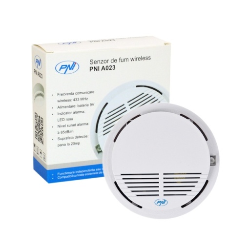 Senzor de fum wireless PNI A023, compatibil cu Sistem de alarma wireless PNI SafeHouse HS550