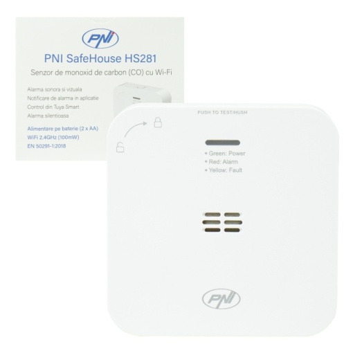 Senzor de monoxid de carbon (CO) PNI SafeHouse HS281 cu Wi-Fi, control din aplicatia Tuya Smart, alimentare baterii AA, 85dB, alarma sonora si vizuala, alarma silentioasa - Img 2