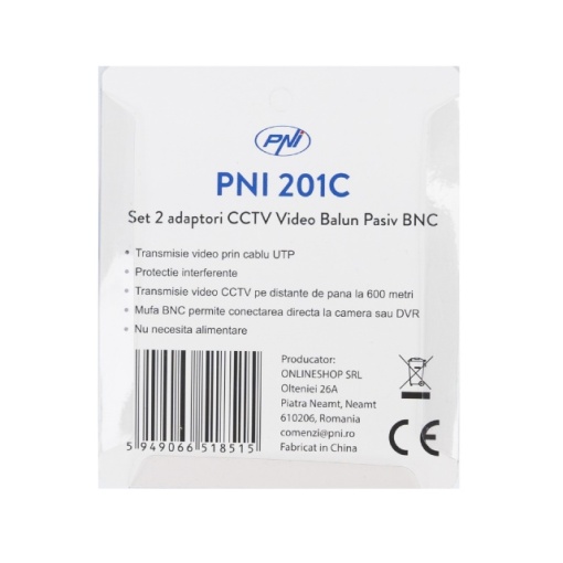 Set 2 Adaptori CCTV PNI 201C Video Balun Pasiv BNC pe fir 600m pt. cablu CAT5