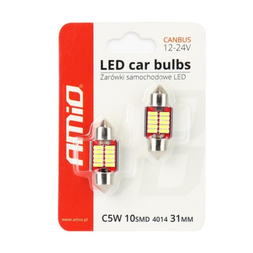Set 2 becuri auto LED CANBUS 4014 10SMD C5W C10W C3W 12/24V ALB