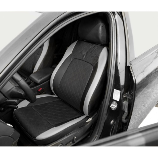 Set huse scaune auto universale negru-gri Diamond, piele ecologica matlasata 9 piese - Img 4