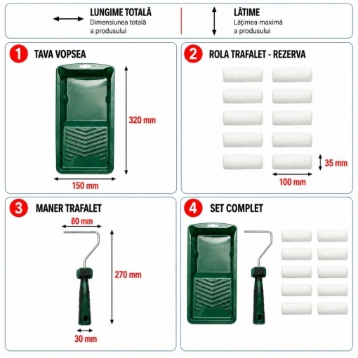 Set mini trafalet cu 10 role microfibra 10cm, maner 2K, tavita vopsea, rezerva tavita 13 piese Breckner Germany - Img 4