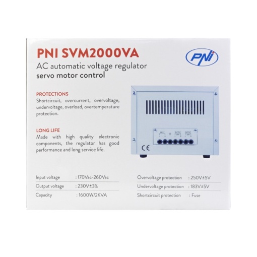 Stabilizator de tensiune PNI SVM2000VA cu servomotor, 1600W, 7.2A, iesire 230V - Img 6