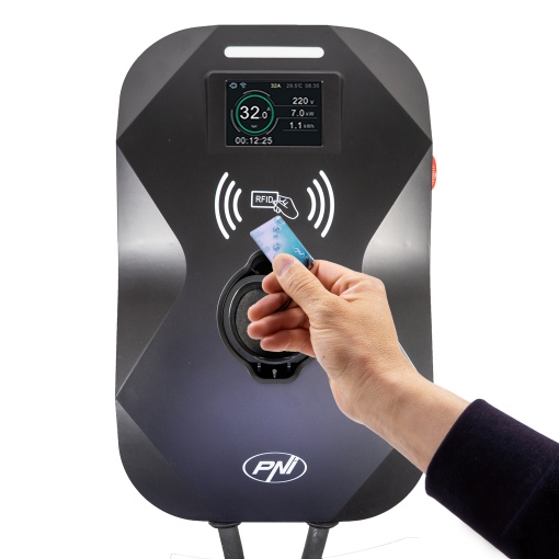 Statie de incarcare PNI KW11 WIFI 16A, 11KW, pentru masini electrice, 85V - 415V, trifazat, cablu Type2 cu 7 pini, ecran 3.5 inch, control din aplicatie, activare incarcare prin aplicatie si card RFID - Img 2