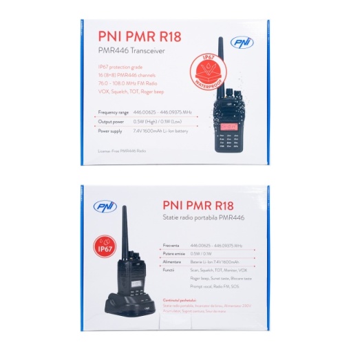 Statie radio portabila PNI PMR R18, 446MHz, 0.5W, 128 canale, 16 PMR si tonuri 50 CTCSS si 104 DCS, Radio FM, programabila, Waterproof IP67 - Img 7