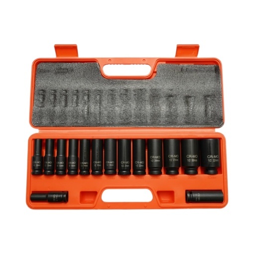Trusa chei tubulare de impact lungi 10-32mm, patrat 1/2 inch Cr-Mo 15 piese Breckner Germany - Img 2