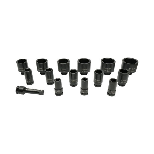 Trusa chei tubulare de impact lungi 17-65mm, prelungitor 125mm, patrat 3/4 inch Cr-Mo 15 piese Breckner Germany - Img 2