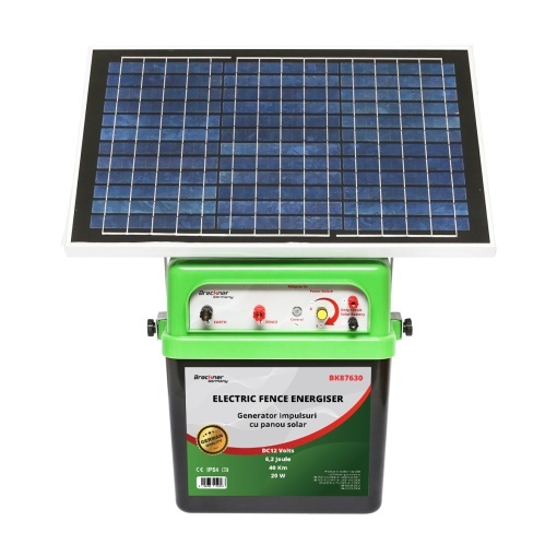 Aparat generator impulsuri 12V 6.2 Joule 40km cu panou solar 20W gard electric Breckner Germany - Img 2