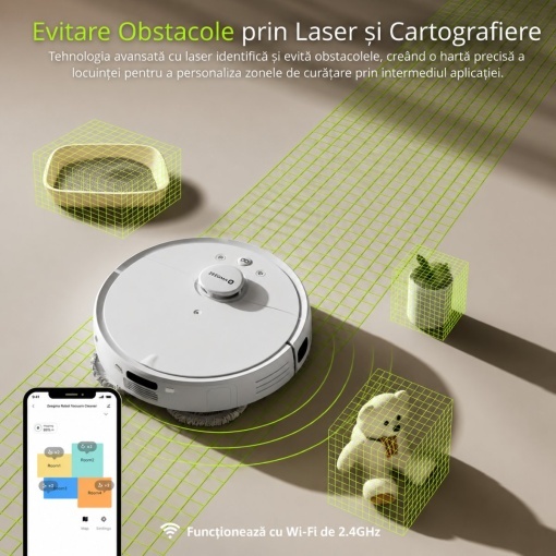 Aspirator robot inteligent cu functie mop 8500Pa, statie auto-golire, navigatie laser LDS, baterie 5200 mAh, perie anti-incurcare, control aplicatie WiFi Extravis - Img 5