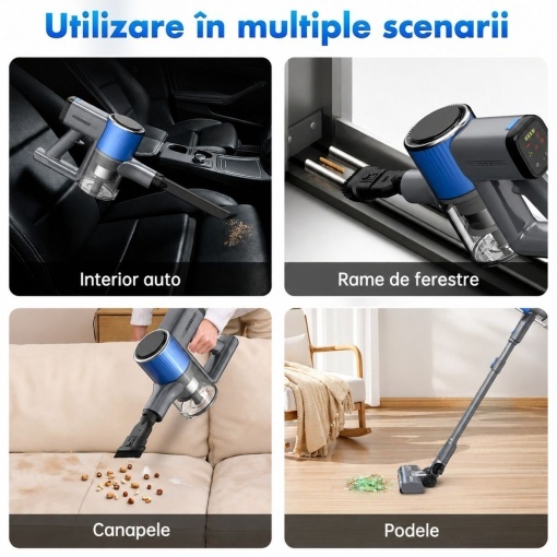 Aspirator vertical fara fir 200W, putere aspirare 30 kPa, baterie 2000mAh, recipient praf 600ml, 3 moduri de aspirare, ecran tactil LED, motor brushless, perie iluminata LED - Img 20